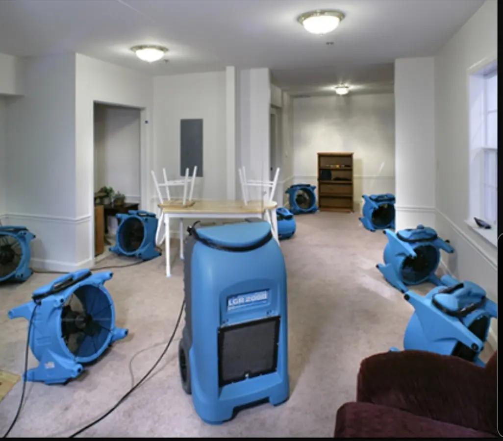 Air movers and dehumidifier setup for Water Extraction & Removal in Rocky Mount